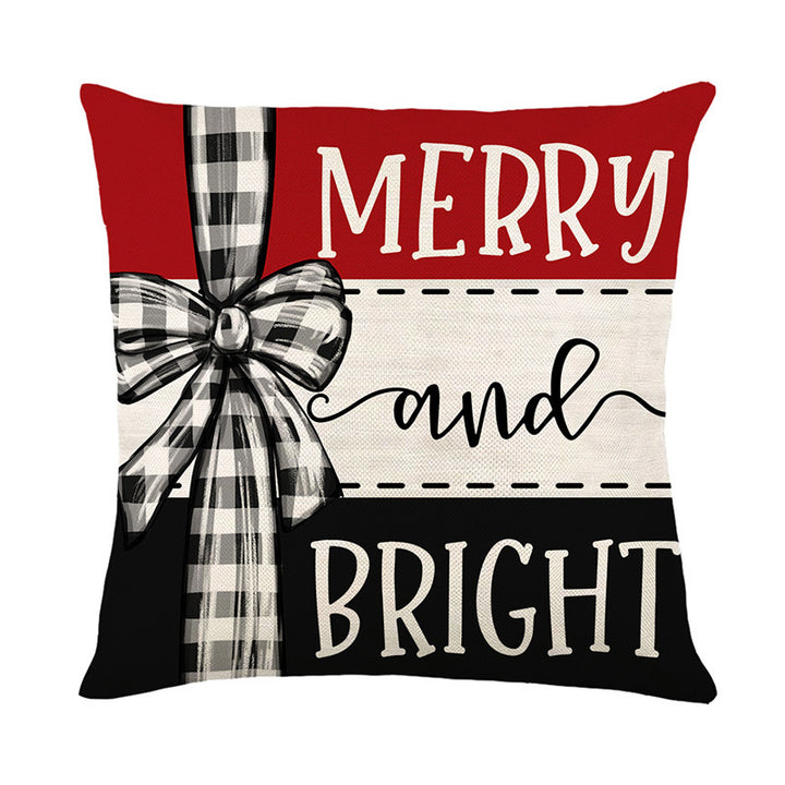 Square Cotton-Linen Decorative Throw Pillow Cover with Cartoon Reindeer and Polka Dot Print