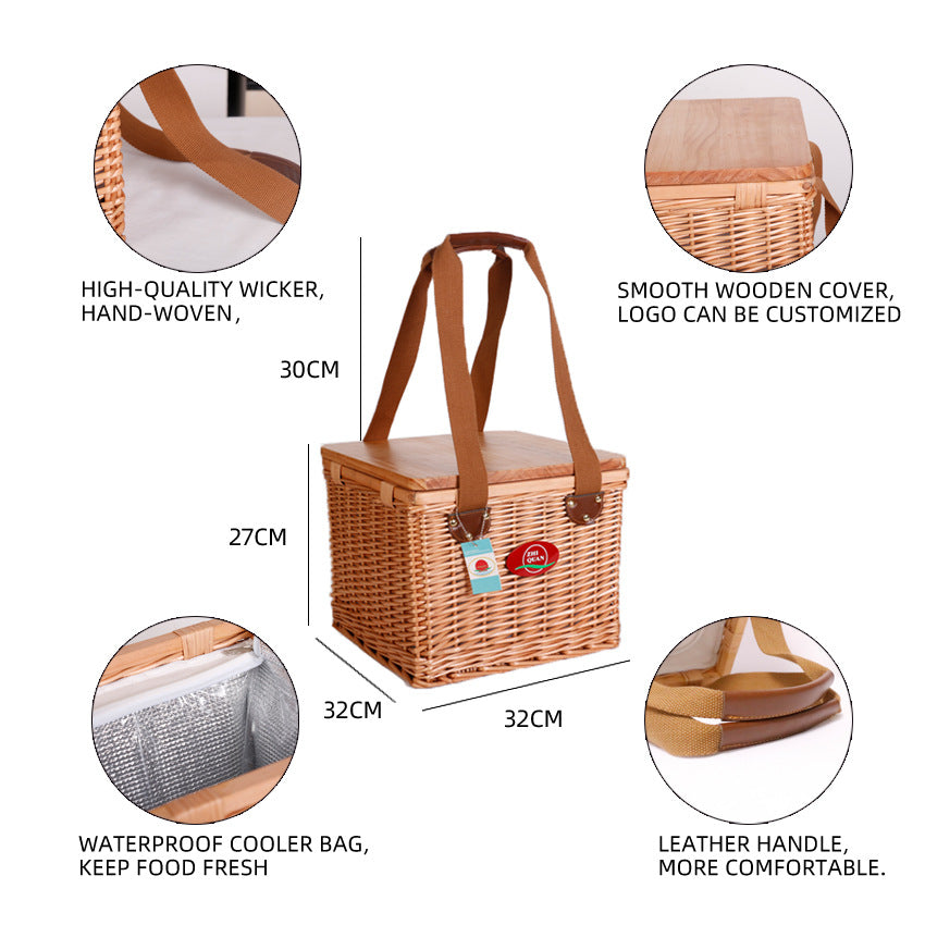 Ladies picnic basket made of high-quality natural material with sturdy wooden lid Stornfield