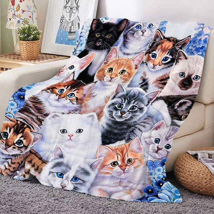 Cat-Themed Cozy Fleece Blanket
