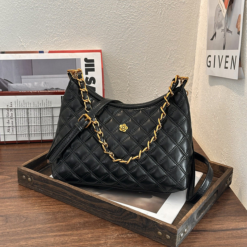 Quilted Chain-Accent Shoulder Bag