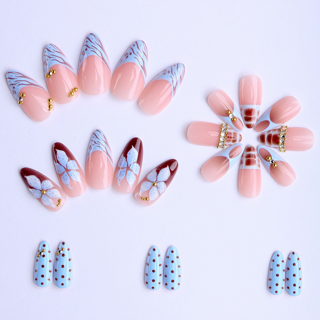 Artificial nails with creative floral and geometric designs Stornfield
