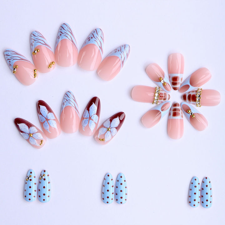 Artificial nails with creative floral and geometric designs Stornfield
