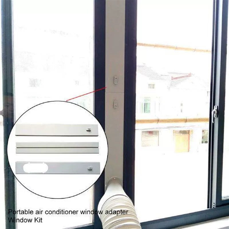 Unisex universal size portable air conditioner window vent adapter kit with adjustable sliding plate and oval exhaust connection Stornfield