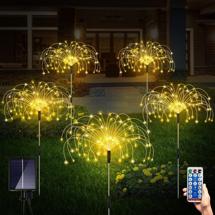 Solar-Powered Fiber-Optic Dandelion Garden Stake Lights With Waterproof LED Fireworks Effect Stornfield