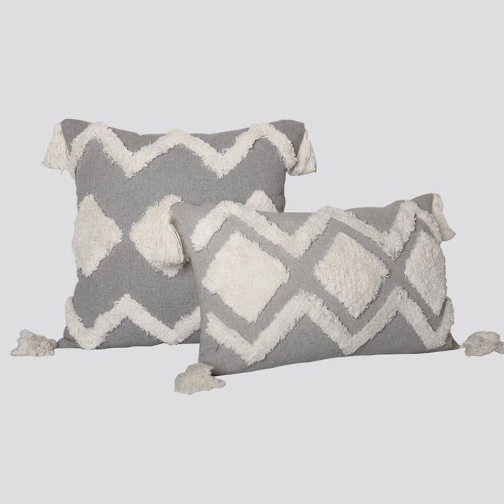 Decorative Tassel Embroidered Lumbar and Square Pillow Set