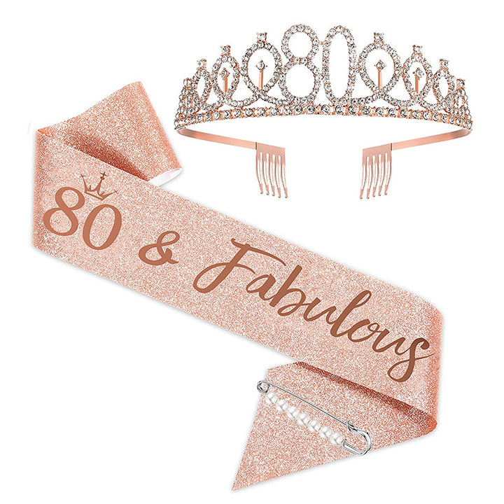 Women Crystal-Embellished Birthday Crown with Personalized Sash Stornfield