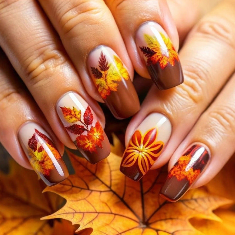 Artificial nails with autumn floral and leaf design Stornfield