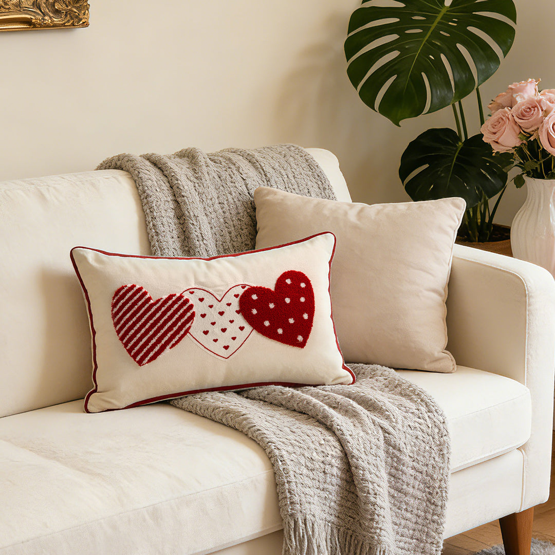 Embroidered Tufted LOVE Botanical Accent Pillow Cover