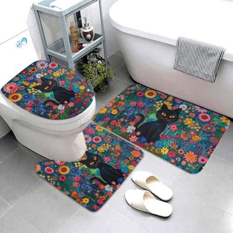 Geometric Pattern Bathroom Mat Set