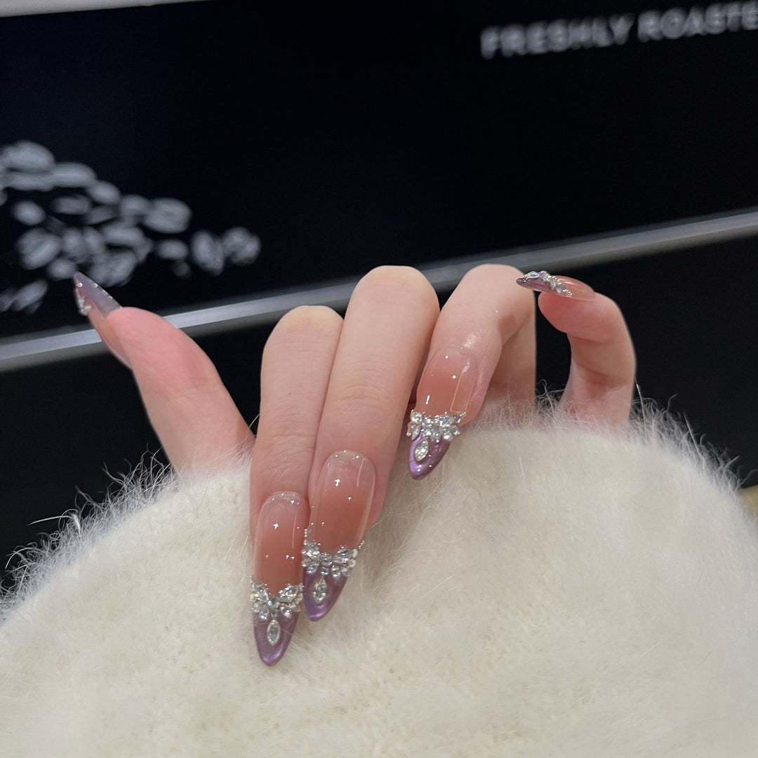Elegant Stiletto Press-On Nail Set with Gemstone Embellishments Stornfield