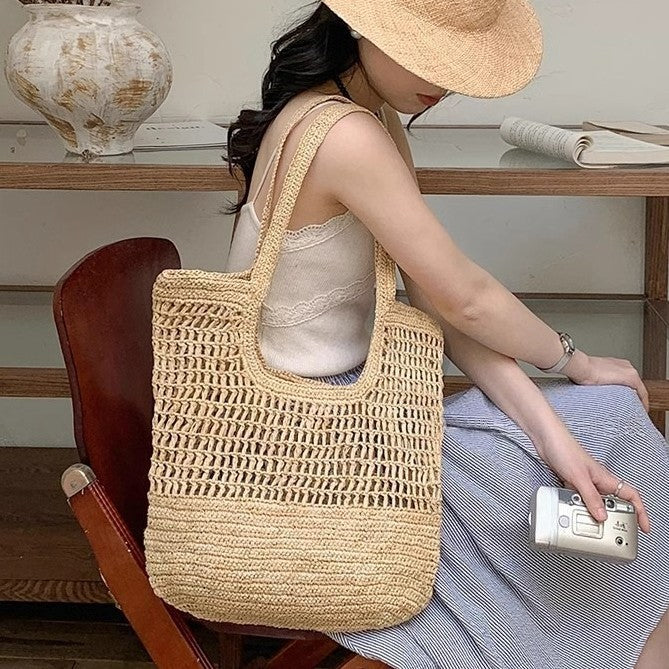 Hand-knotted raffia bag with generous interior Stornfield