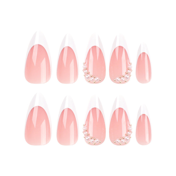 Artificial nail set with elegant French lace and pearl-decorated accents Stornfield