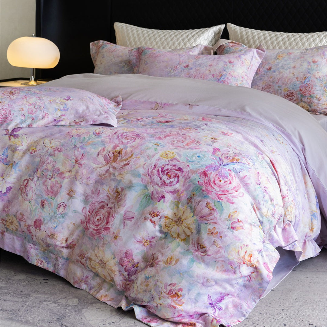 Luxury Floral Cotton Sateen Duvet Cover Set