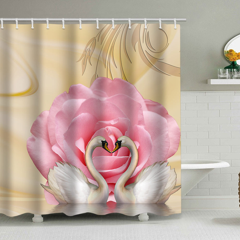 Romantic Floral Swan Shower Curtain Stornfield