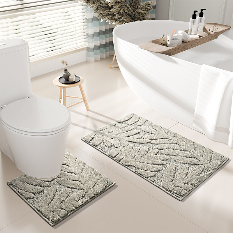 Leaf-Embossed Bath Mat Set