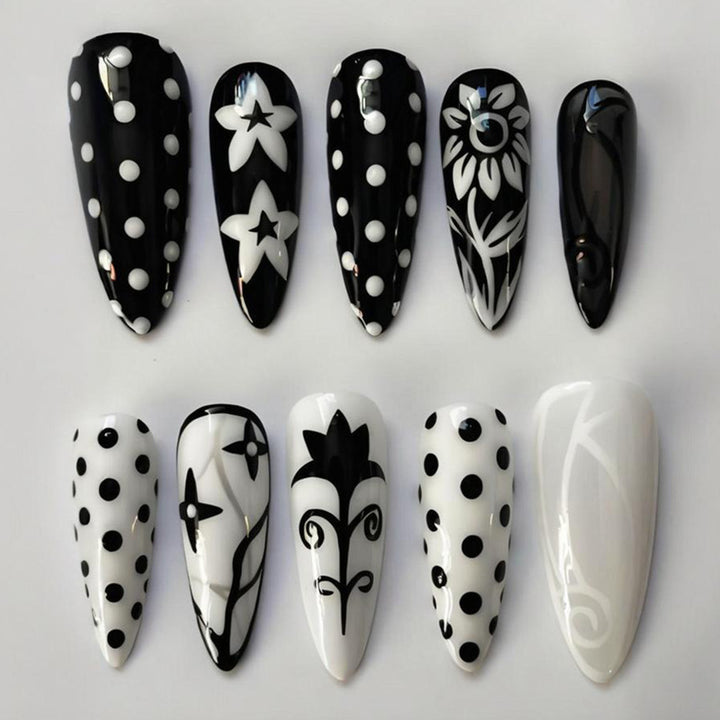 Acrylic Nail Set with Stylish Graphic Patterns Stornfield