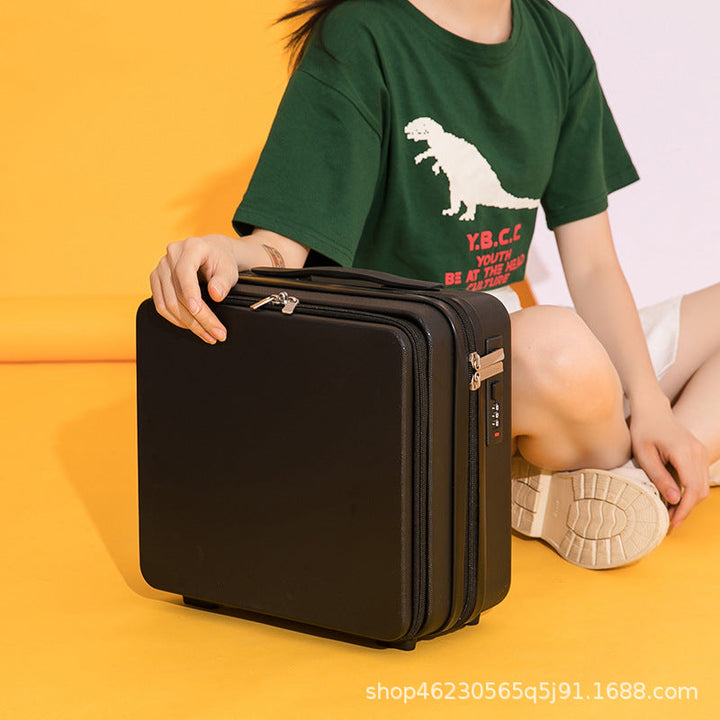 compact hard-shell travel vanity makeup case with TSA combination lock and dual-zip compartments Stornfield