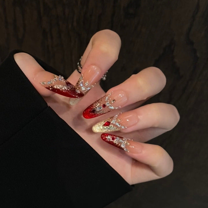 Decorative Stiletto Press-On Nail Set with Gemstone Accents Stornfield