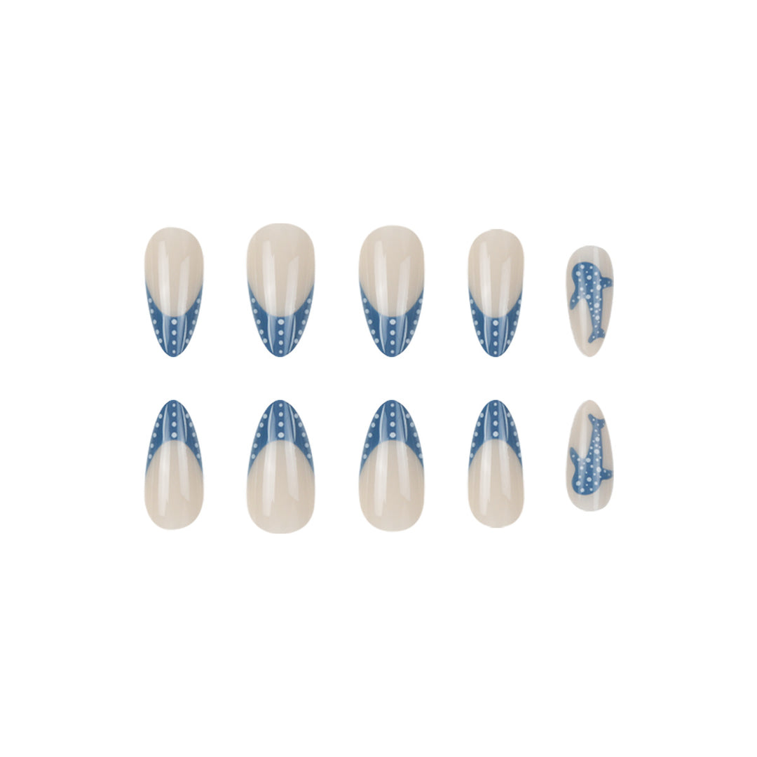 Elegant Shark-Inspired French Tip Press-On Nails Stornfield