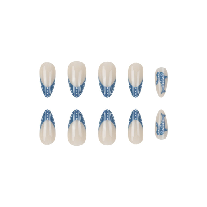 Elegant Shark-Inspired French Tip Press-On Nails Stornfield