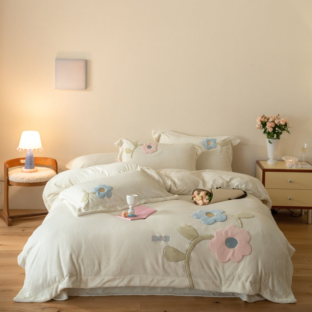 Pastel Appliqué Cotton Duvet Cover Set