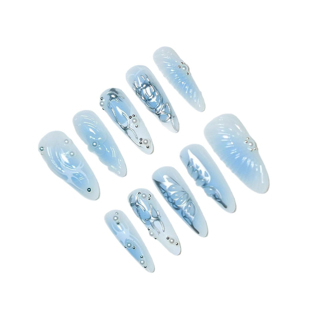 Artistic Floral and Metallic Press-On Nails Stornfield