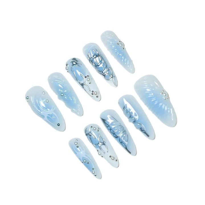 Artistic Floral and Metallic Press-On Nails Stornfield