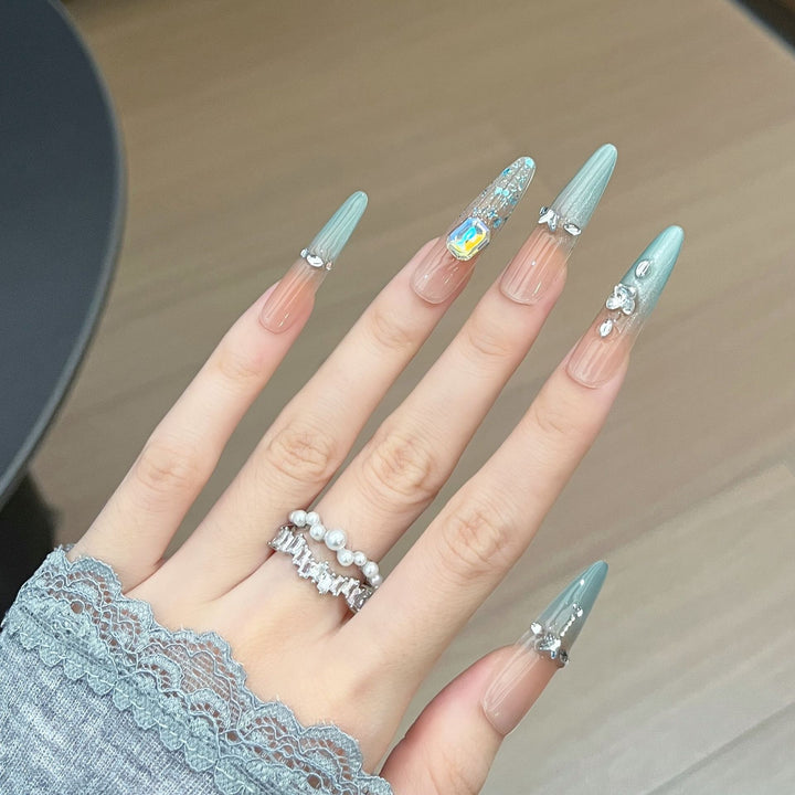 Artistic Rhinestone-Embellished Stiletto Press-On Nail Set Stornfield