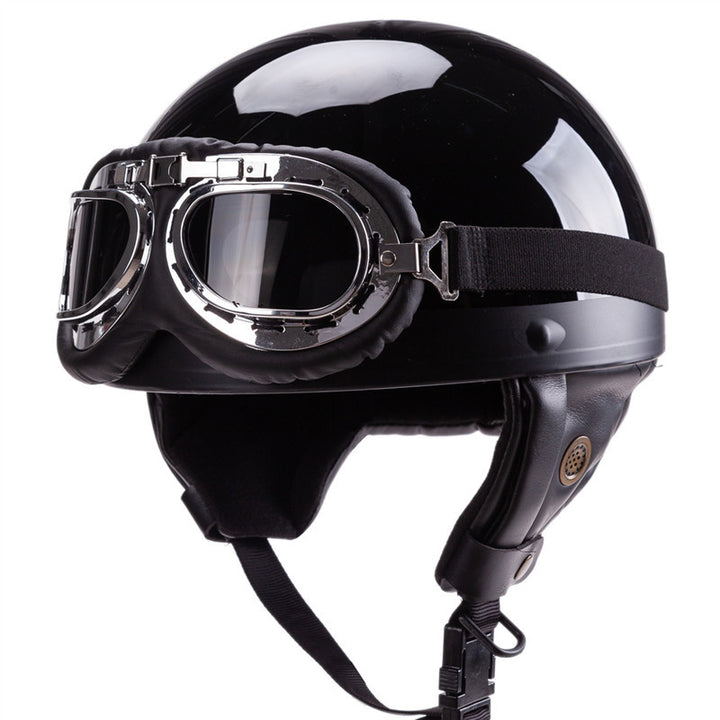 Vintage-Style Open-Face Motorcycle Helmet with Goggles Stornfield