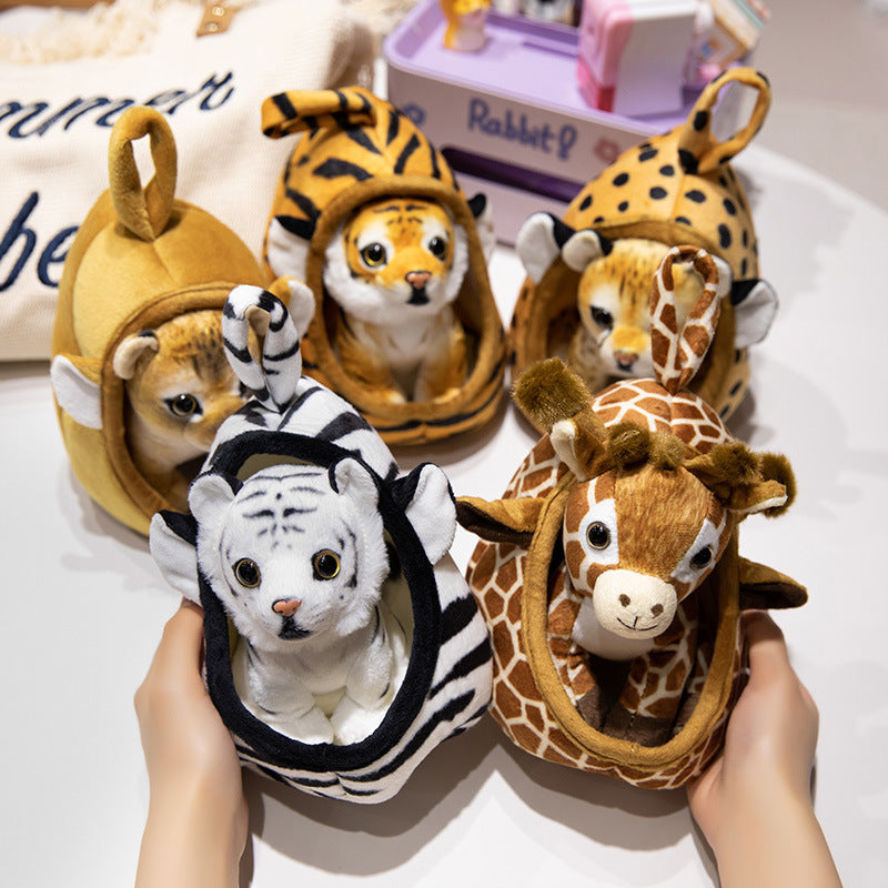 Plush Tiger Peekaboo Nest Comforter Toy with Hooded Pocket and Removable Cub Stornfield