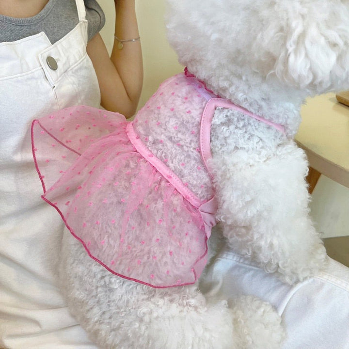 Small Dog Tulle Dot Tutu Dress with Harness Access & Adjustable Back Straps