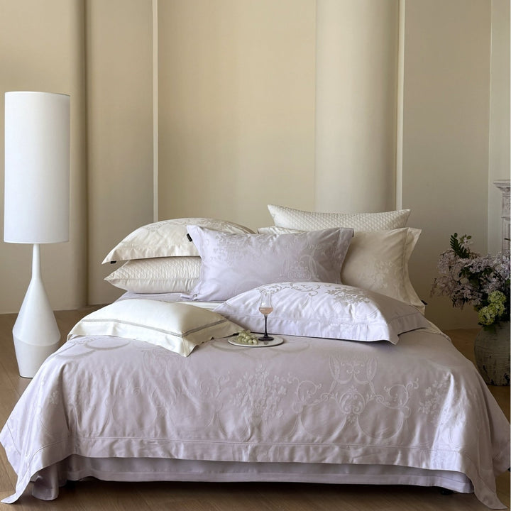 Premium Jacquard Damask Bedding Ensemble with Quilted Euro Shams
