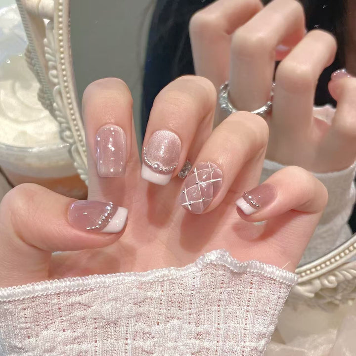 Elegant Pearled Press-On Nail Collection Stornfield