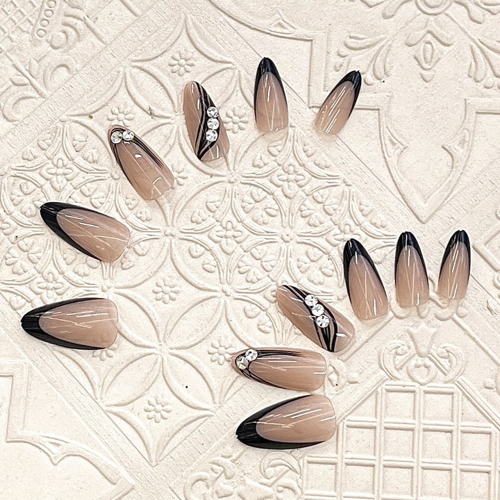 Elegant Press-On Nail Design with Rhinestone Accents Stornfield
