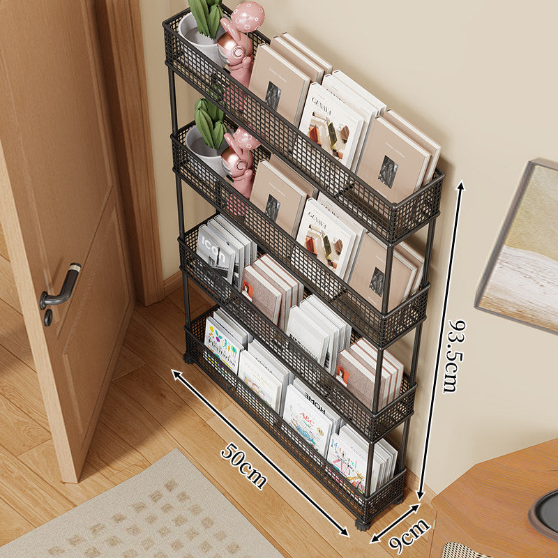 Slim Four-Tier Metal Mesh Narrow Bookshelf Organizer