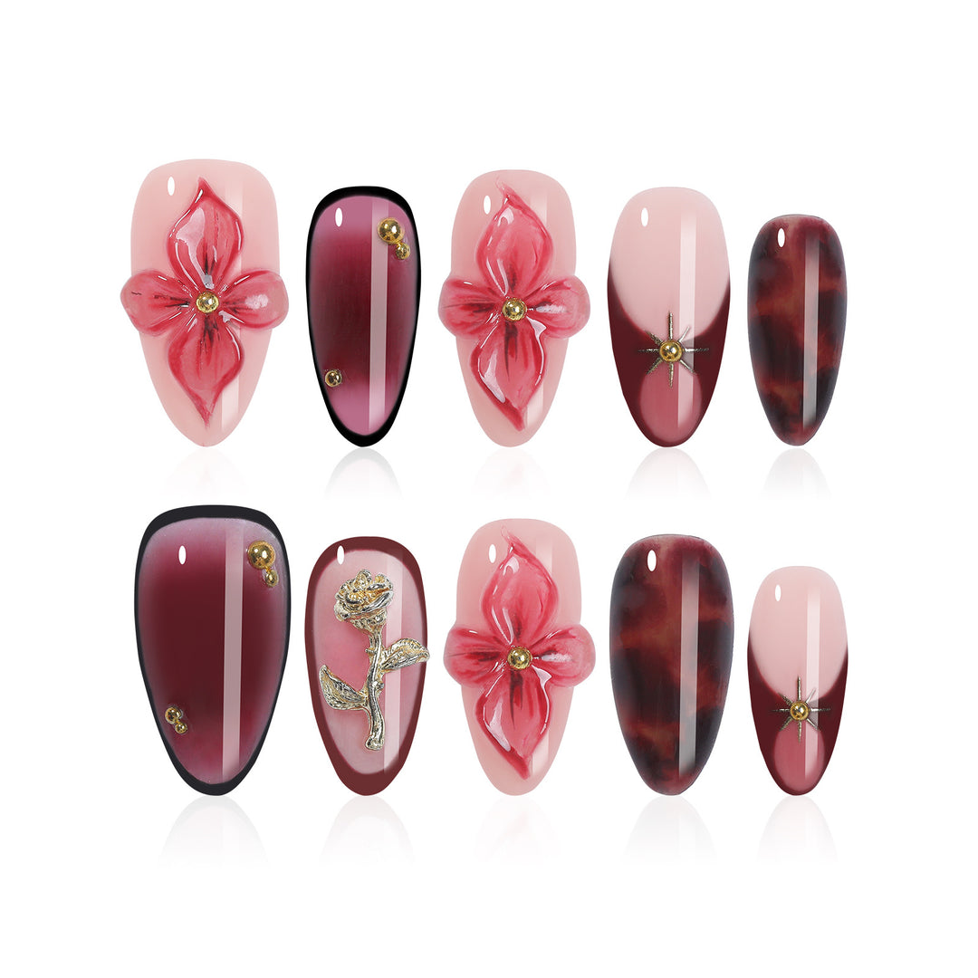 Nail art set with detailed floral designs Stornfield