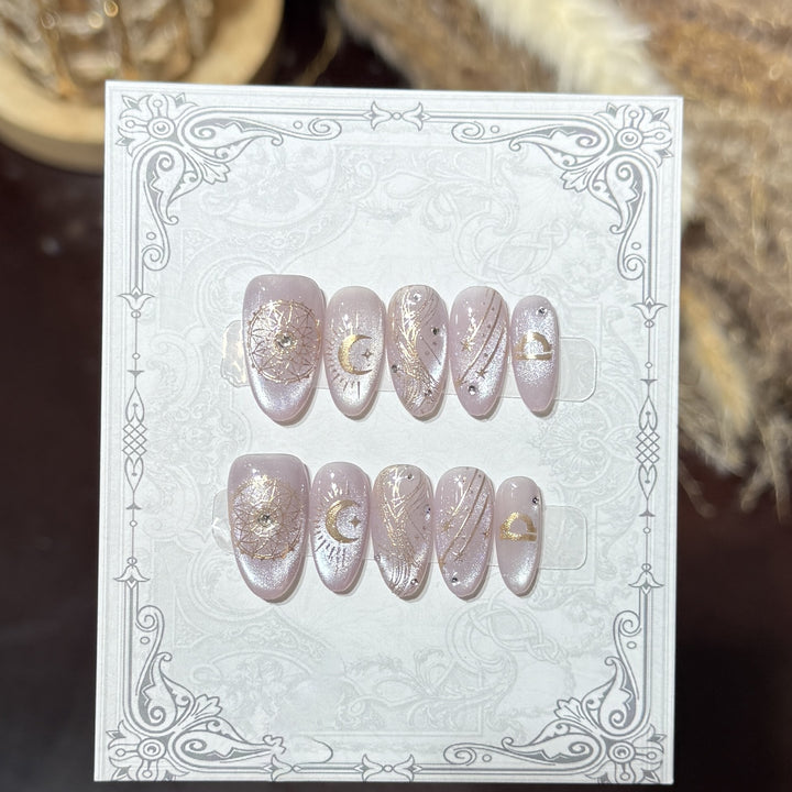 Decorative Press-On Nail Set with Celestial Accents Stornfield