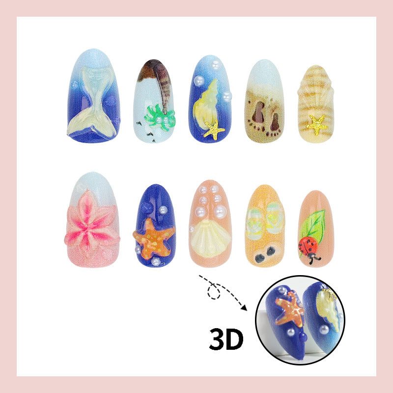 Artificial nail set with maritime patterns Stornfield