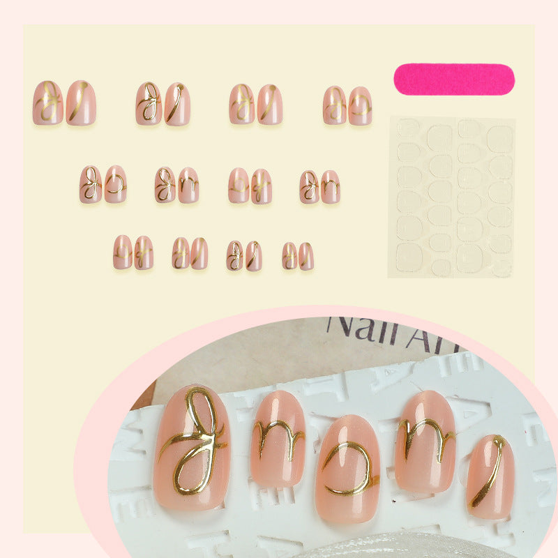 Elegant Press-On Nail Art Set with Stylish Gold Accents Stornfield