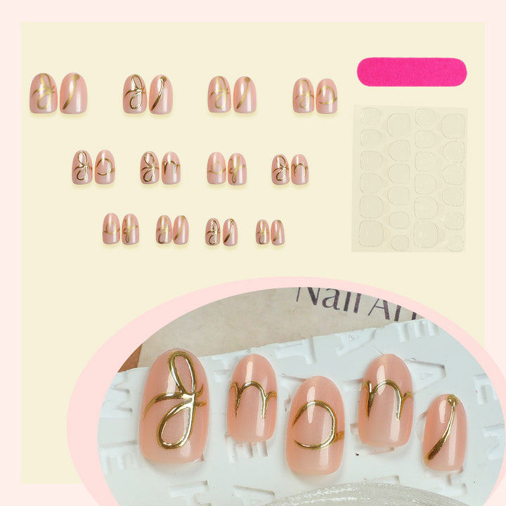 Elegant Press-On Nail Art Set with Stylish Gold Accents Stornfield