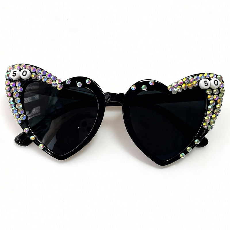 Heart-Shaped Rhinestone-Embellished Sunglasses Stornfield