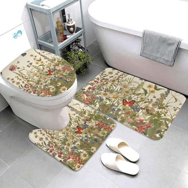 Geometric Pattern Bathroom Mat Set