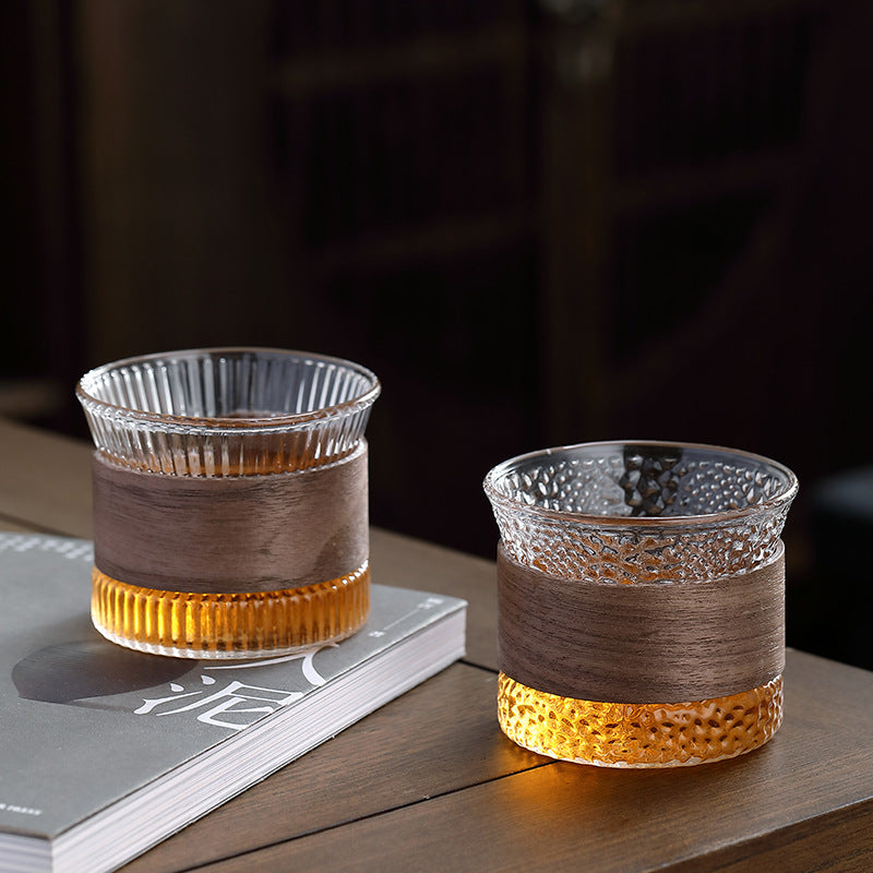OakFlow Whisky Tumbler – Handmade Glass with Wooden Accent | Stornfield