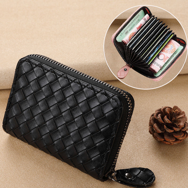 Woven Leather Zippered Wallet