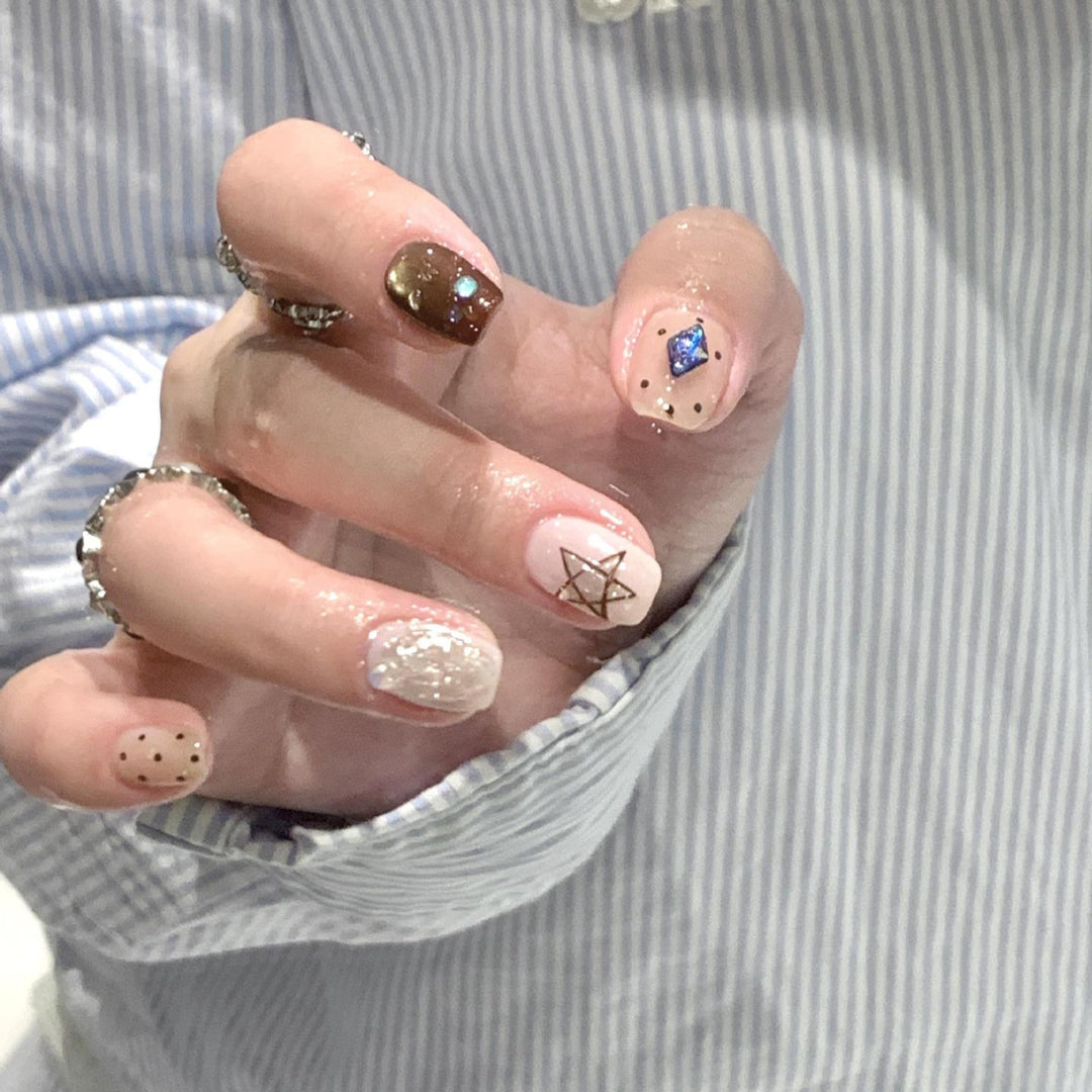 Artificial Nail Set with Creative Geometric and Sparkling Accents Stornfield