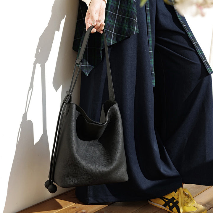 Soft-Structure Pebbled Vegan Leather Drawstring Hobo Shoulder Bag