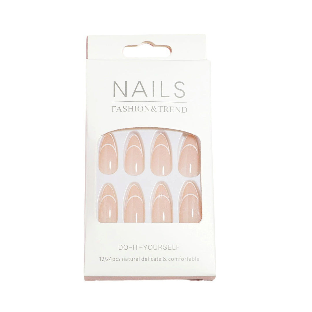 Almond-Shaped Press-On Nails with Elegantly Curved French Tips Stornfield