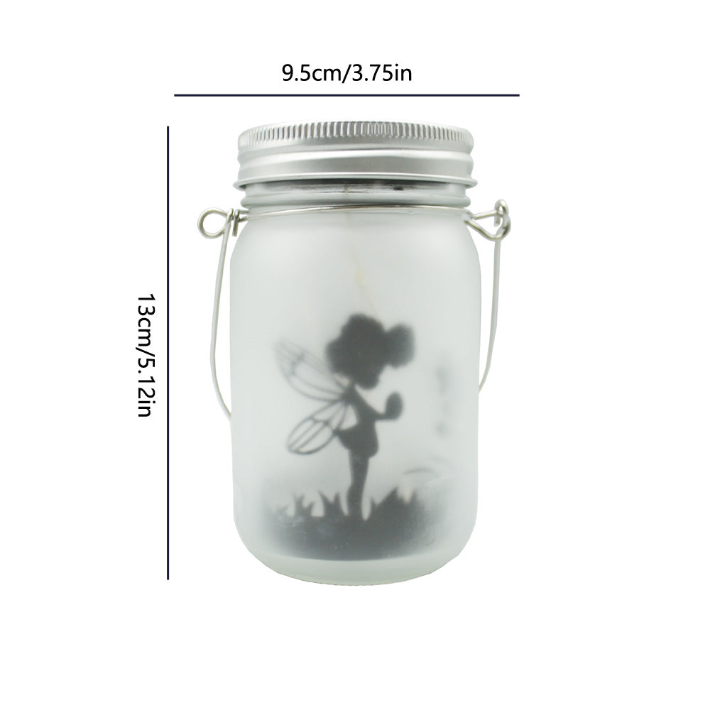 Hanging Frosted Mason Jar Solar LED Fairy Silhouette Lantern With Rope Handle And Dynamic LED String Stornfield