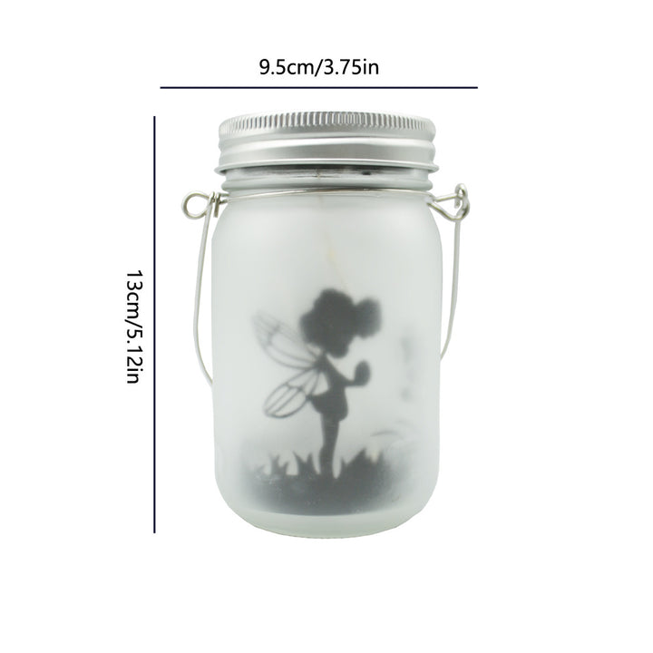 Solar Powered Frosted Fairy Silhouette Mason Jar Lantern With Multicolor LEDs Stornfield