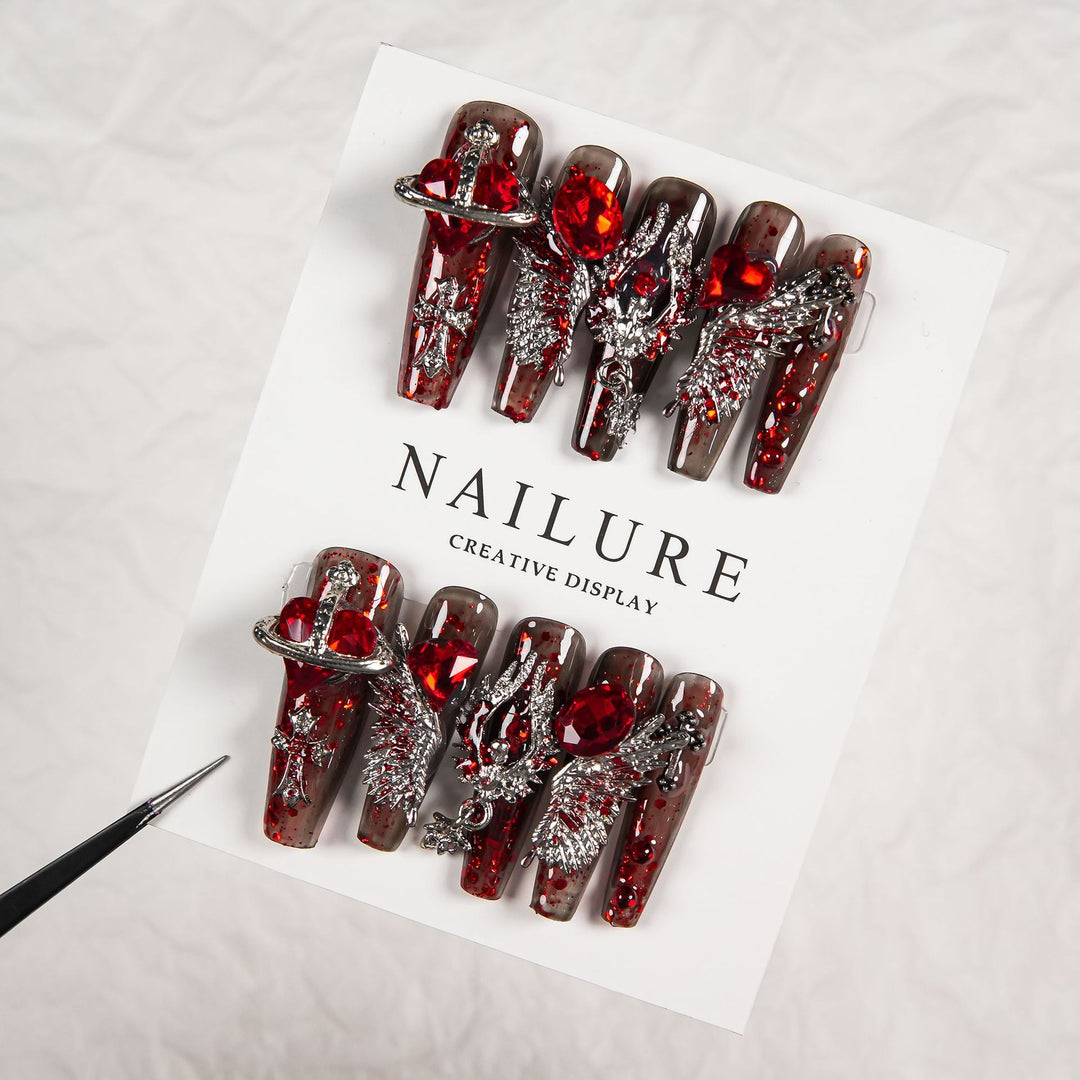 Artistic Nail Art Extensions with Glitzy Silver Accents
